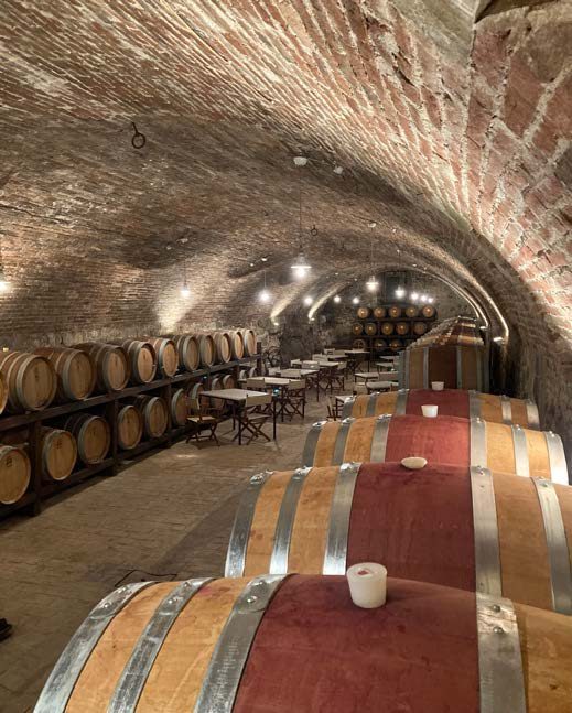 Collocato 8 metri sotto la superficie del terreno, il processo di vinificazione può godere di una temperatura costante.